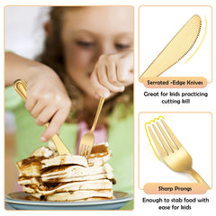 E-far gold-tone set appeals to children and encourages independent eating.