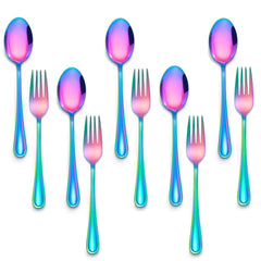 E-far rainbow toddler utensils set, 10-piece flatware for independent eating.