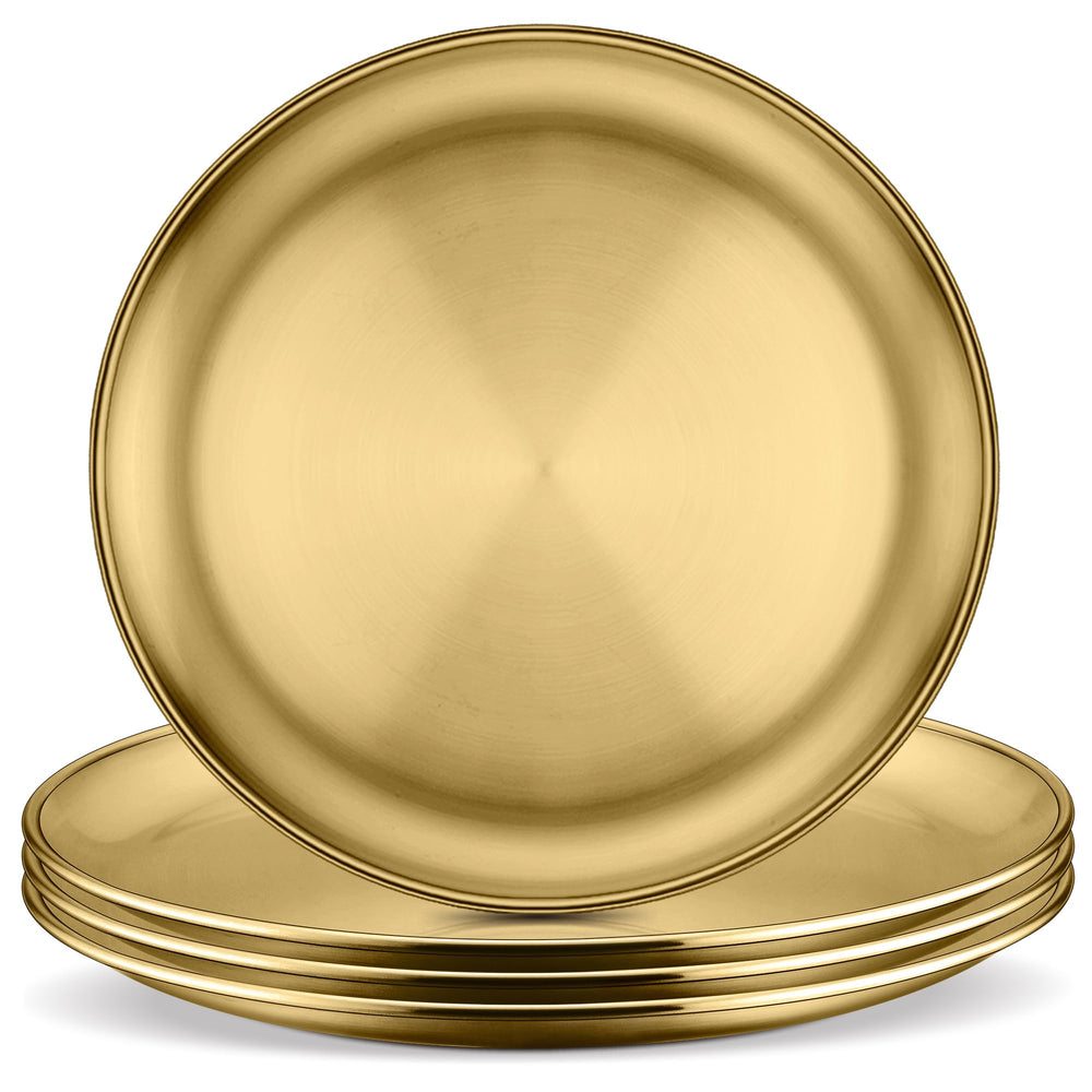 efar stainless steel plate 8-inch gold, durable for kids' meals.