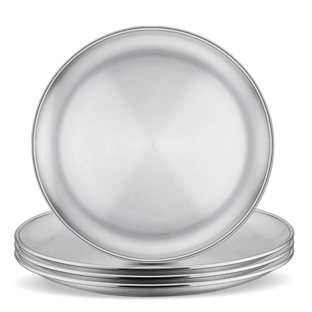 E-far 8-inch stainless steel plate highlights durability for kids' meals and everyday use.