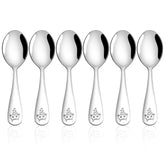 E-far toddler spoons 6-piece set designed for easy self-feeding and safe use.