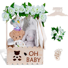 efluky wooden baby shower crate front view for elegant gift display and natural charm.