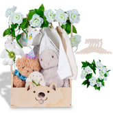 efluky wooden baby shower crate with handle, side view, easy transport of gifts