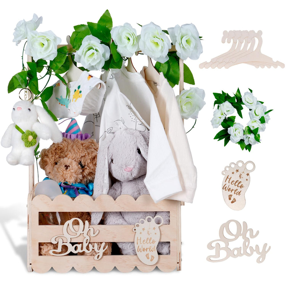 efluky wooden baby shower crate with handle for easy gifting and transport