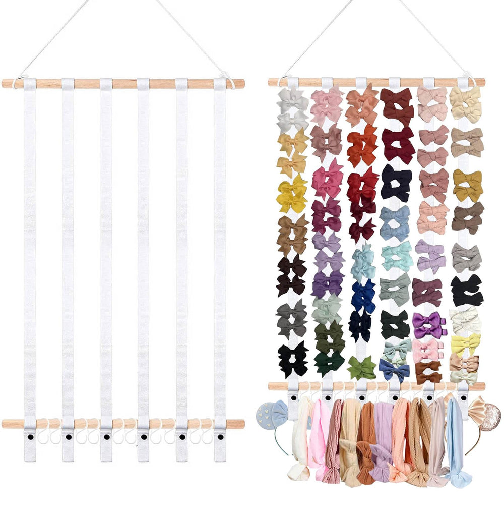 Eforwest headband holder on nursery wall displaying bows for easy access and organization.