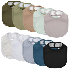 Egmao Baby 10-pack cotton snap bibs stacked for easy drool protection.