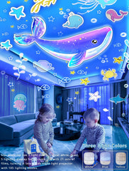 Eigther baby projector ceiling setup enables immersive ambient projection above the crib.