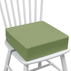 Eiury booster seat green front view showing comfortable cushion and safety straps.
