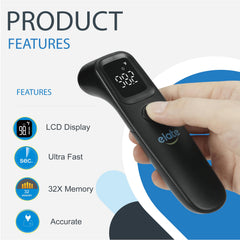 Elate no-touch digital thermometer showing a 1-second reading.
