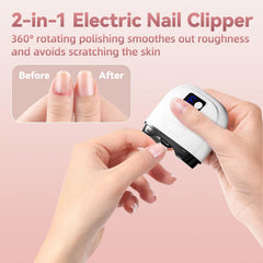 Dust collector bin visible on Electric Nail Clippers during trimming