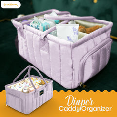 Eleghaunt lilac diaper caddy side pocket view ideal for wipes and creams
