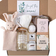 ELEMENU New Mom Care Package after birth box with 7 essentials for comfort and support.
