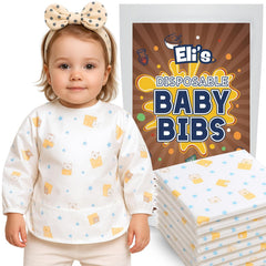 Eli with Love disposable bibs wrapped for travel and on-the-go feeding