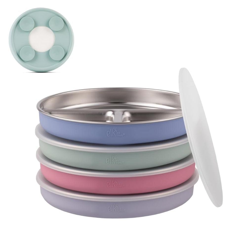 Elk and Friends divided plate with suction base keeps meals steady for little eaters