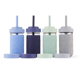 Elk and Friends 12oz glass mason jars with sleeve for drop protection and kid-friendly sipping.