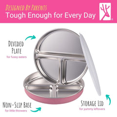 Plate with main and side compartments ready for a kid friendly meal.