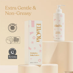 Creamy texture of EllaOLA lotion showing non-greasy absorption.