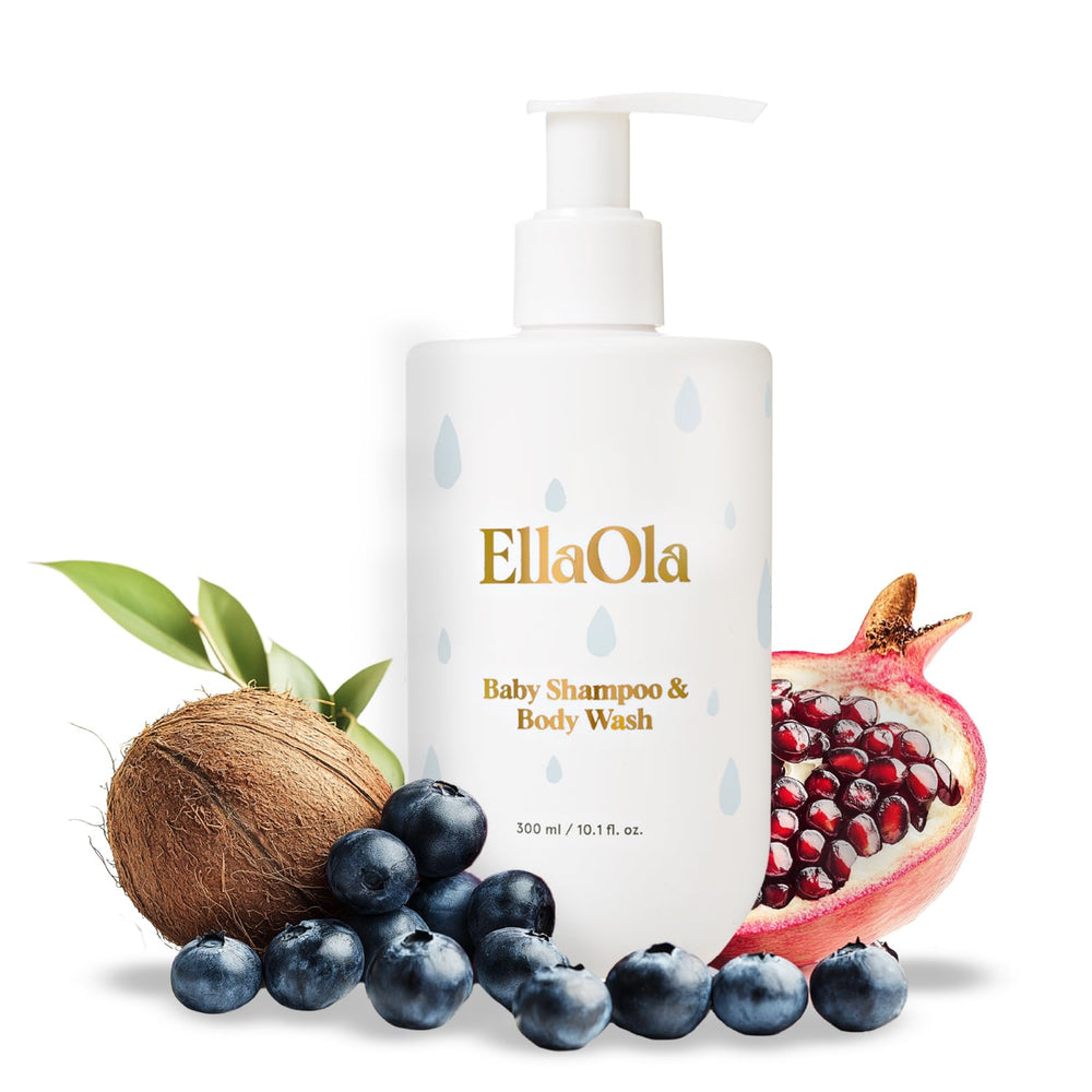 ELLAOLA tear-free baby shampoo bottle ready for bath time cleansing.
