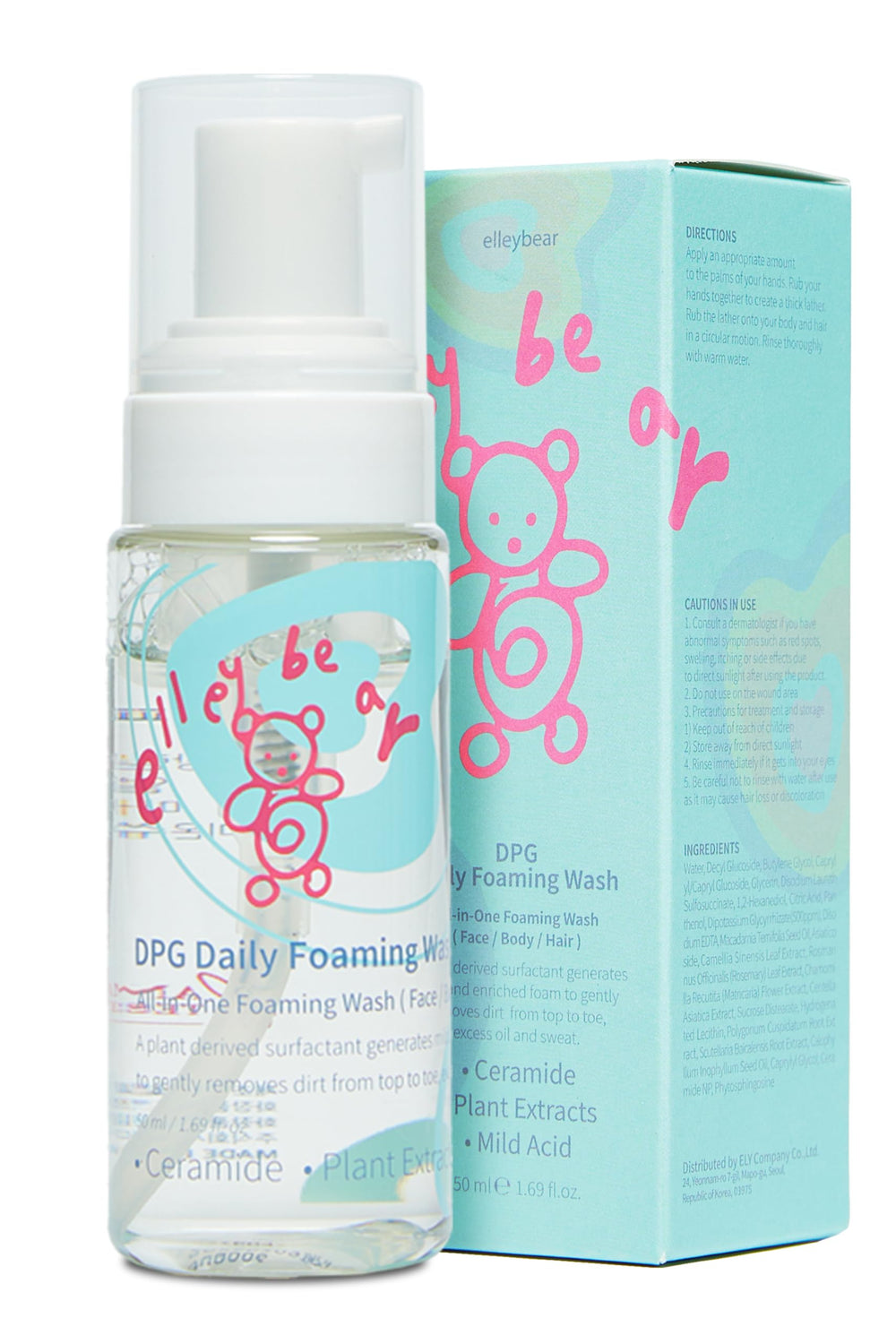 Elleybear DPG daily wash bottle with pump for gentle cleansing.