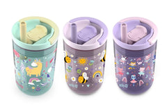 Ello Kids Bop tumbler with rainbow pattern for spill-resistant, on-the-go hydration.