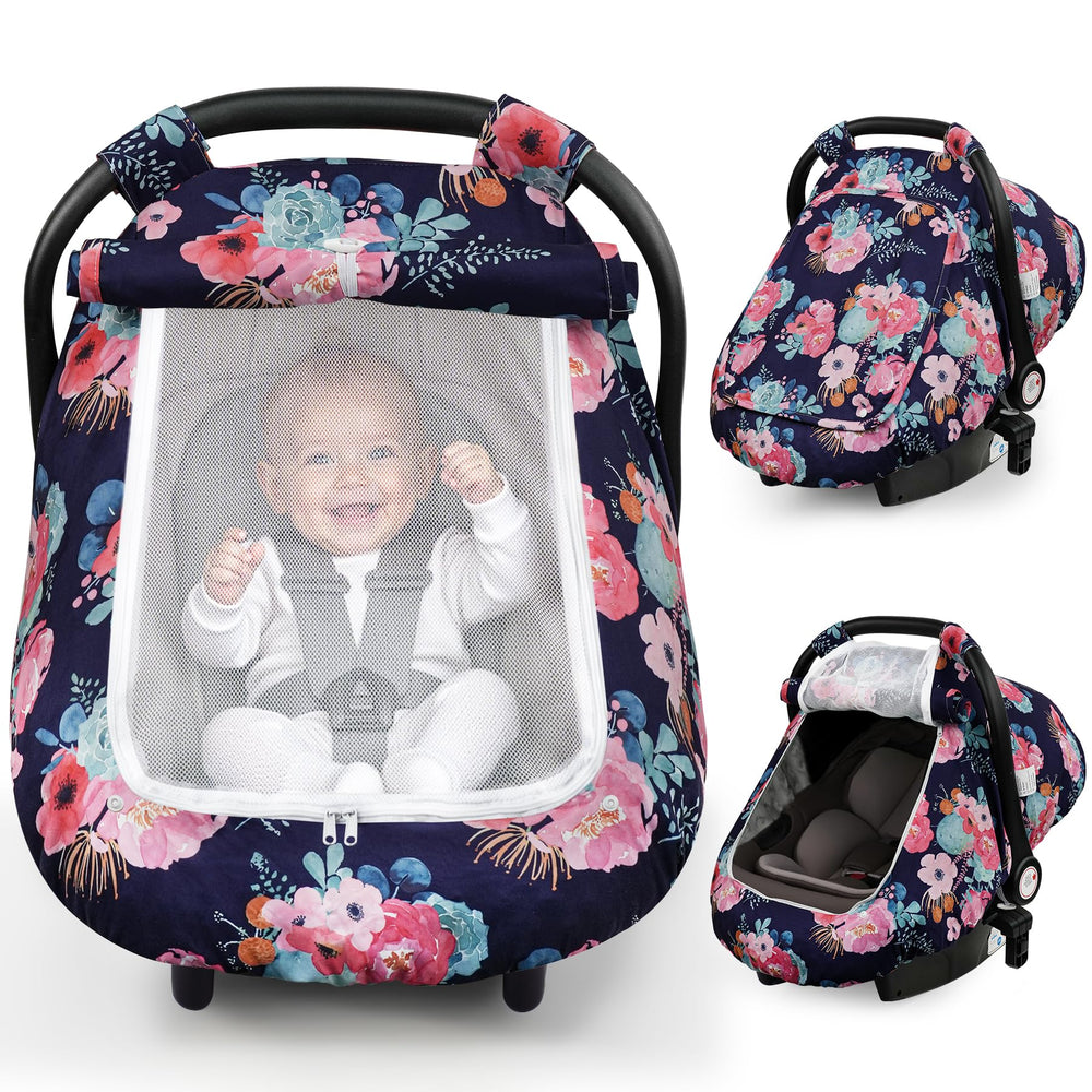 Elstey floral Minky Dot car seat cover offers soft comfort and year-round protection.