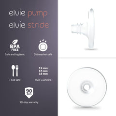 Elvie Nipple Cushions 17mm on pump demonstrate secure placement.