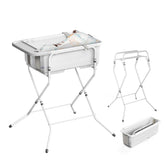 Elyelsanns collapsible baby bathtub with stand in use for a space-saving newborn bath