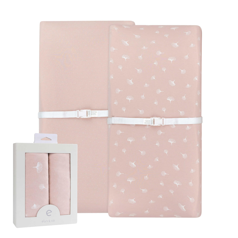 Ely's & Co. changing pad cover 2-pack in rosewater pink fits standard pads securely.