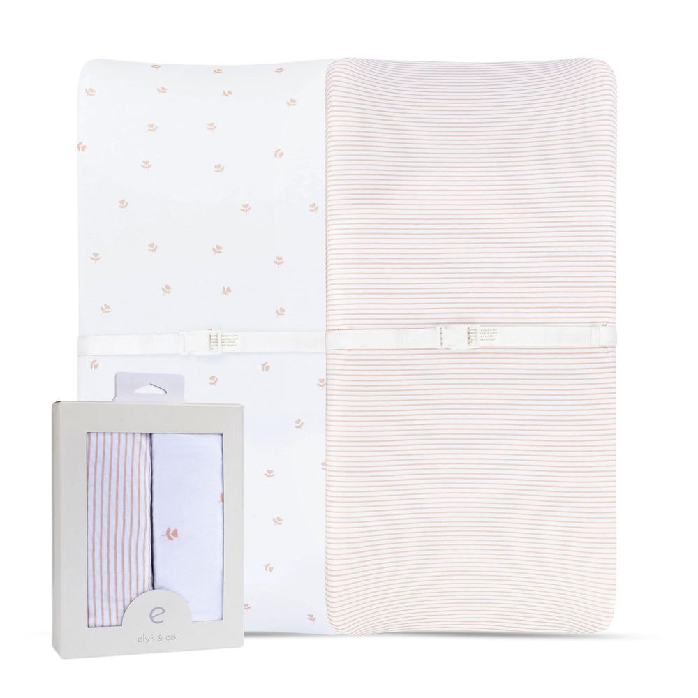 Ely's & Co Changing Pad Cover Pink Tulip front view shows a soft, breathable fit.