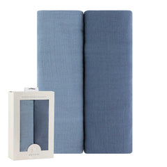 Ely's & Co. cotton muslin swaddle blankets in sapphire and indigo, soft and breathable for baby comfort.