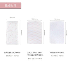 Ely's & Co cradle sheet in mauve pink stars keeping the sleep surface clean and cozy.