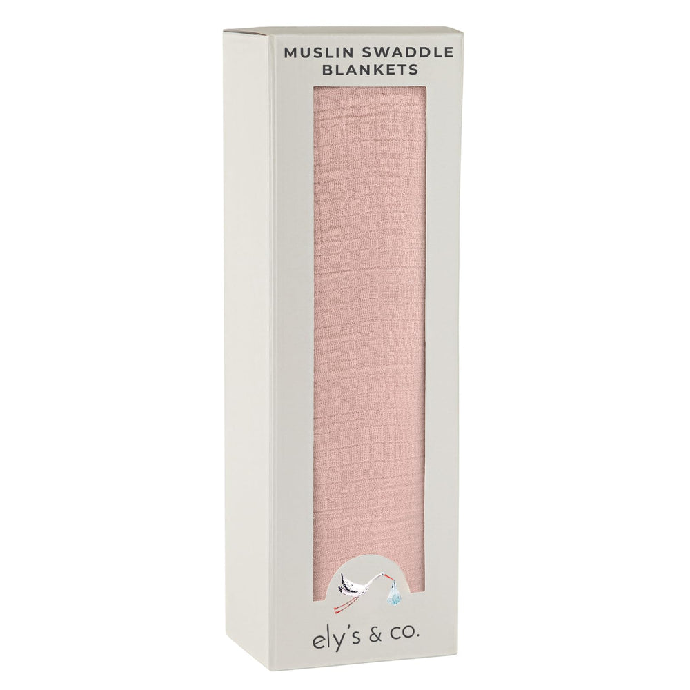 Ely's & Co. Dusty Rose swaddle blanket front view, soft breathable cotton for baby comfort.