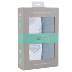 Gift-ready packaging from Ely's & Co highlights a swaddle set.