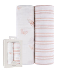 Ely's & Co. muslin swaddle blankets with pink butterflies for gentle, breathable newborn comfort.