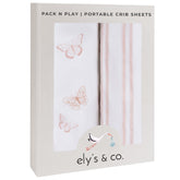 Ely's & Co Pack and Play sheet in pink butterflies, gentle and breathable for baby naps