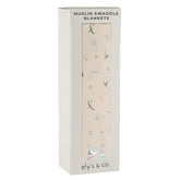 Ely's & Co sage bird swaddle blanket in soft cotton muslin for gentle skin and airy comfort.