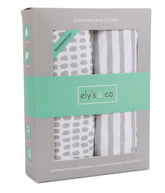 Ely's & Co waterproof changing pad cover with abstract stripes in taupe, keeps messes contained.
