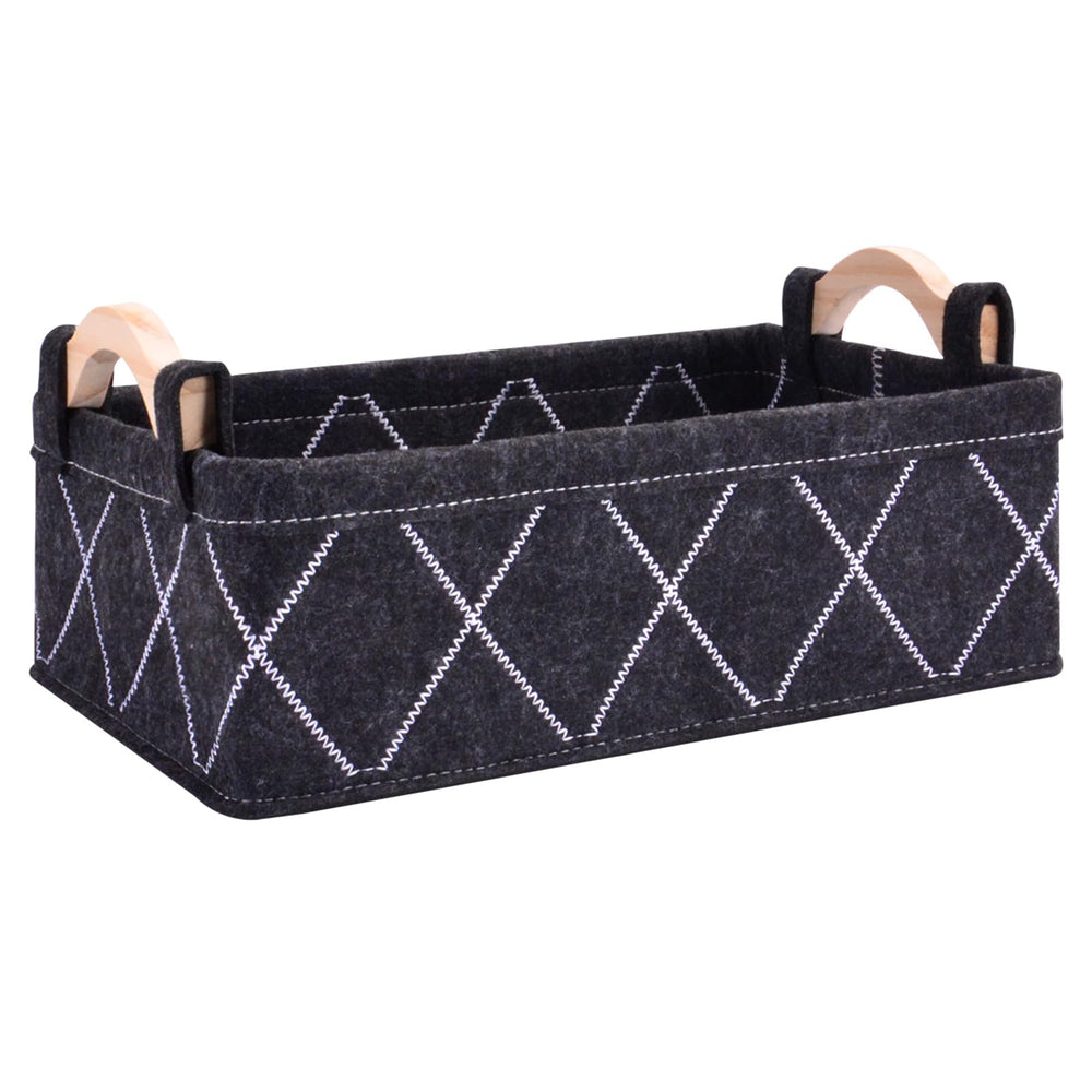Elyxen gray rectangular felt storage basket with wooden handles for easy organization