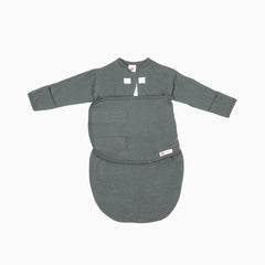 Embe baby sleep sack charcoal with zip closure for secure swaddling and quiet nights.