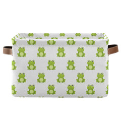 Emelivor cute green frog storage bin with handles, collapsible for toy organization.