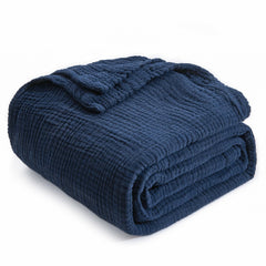 EMME muslin baby blanket navy care tips show cold wash and gentle drying
