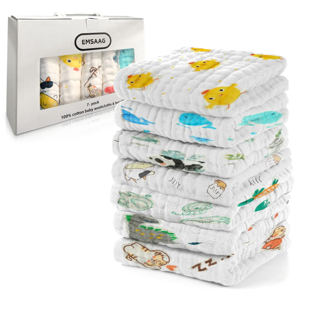 EMSAAG gift-boxed baby washcloths with animal patterns for gentle bath time