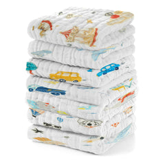 EMSAAG muslin baby washcloths with car pattern, gentle face and bath wipe