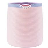 ENAORGAN 65L pink woven rope laundry hamper, front view, ideal for easy clothes organization.