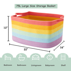 ENAORGAN 75L rainbow cotton rope basket in nursery, versatile storage for toys.