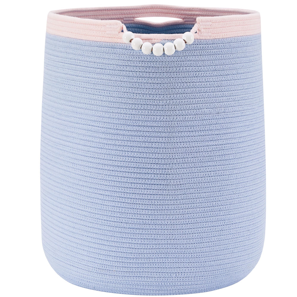 ENAORGAN 90L blue rope hamper front view shows easy laundry access and sturdy design.