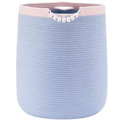 ENAORGAN 90L blue rope hamper front view shows easy laundry access and sturdy design.