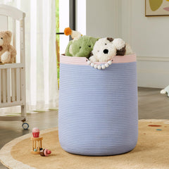 ENAORGAN blue rope hamper side view highlights portable handles for nursery movement.