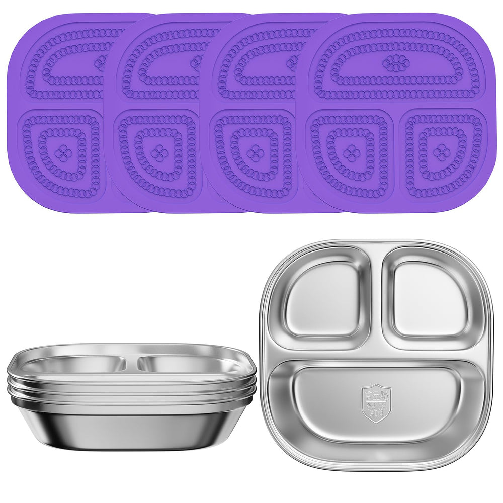 ENCYS set of 4 snack containers with purple lids keep foods organized for kids.