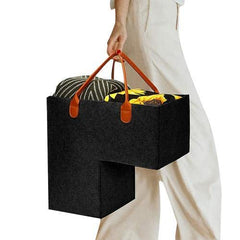 Enfudid stair basket with leather handles on stairs for organized spaces